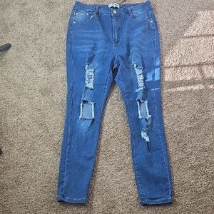Fashion Nova Ripped Blue Skinny‎ Jeans